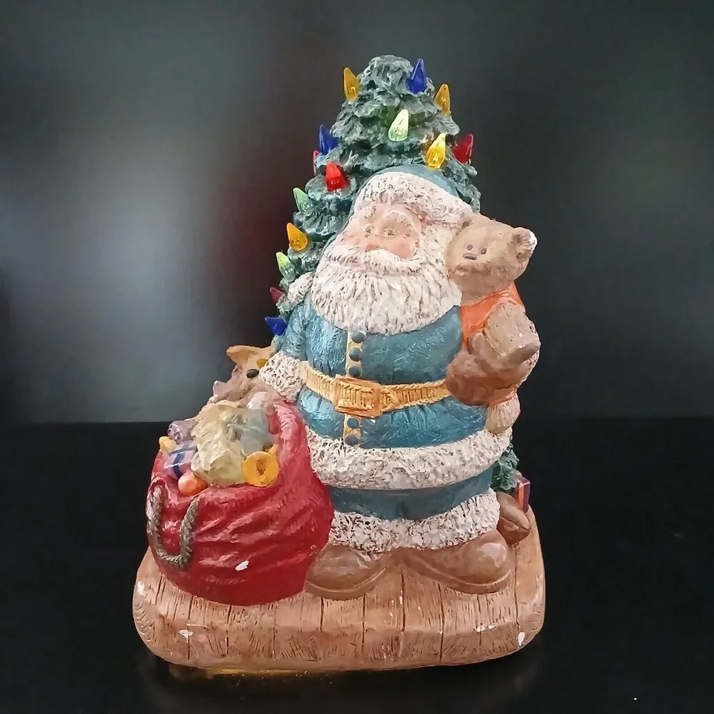Vintage Wee Crafts Ceramic Light Up Santa & Christmas Tree Toy Bag Figurine